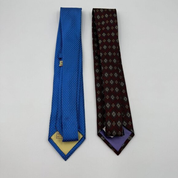 J.Z. Gallery Collection Luxury 100% Silk Ties Bundle Blue & Burgundy Geometric D - Picture 2 of 7